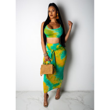 Casual Tie-dye Vest And Skirt 2 Piece Sets YF-9350