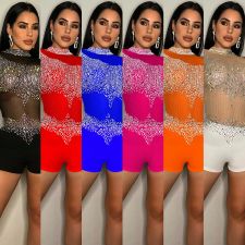Sexy Hot Drilling Single Sleeve Tight Romper BY-5841