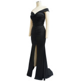 Elegant Sexy Off Shoulder Ruched Slit Evening Dress YF-10062