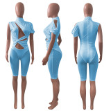 Sexy Mesh Patchwork Single-Sleeve Hollow Romper NIK-315