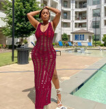 Solid Sleeveless Hollow Out Split Maxi Dress TR-1212