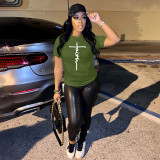 Plus Size Letter Print O Neck Short Sleeve T Shirt SFY-059F
