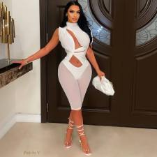 Sexy Mesh Patchwork Single-Sleeve Hollow Romper NIK-315