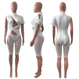 Sexy Mesh Patchwork Single-Sleeve Hollow Romper NIK-315