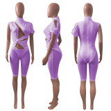 Sexy Mesh Patchwork Single-Sleeve Hollow Romper NIK-315