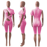 Sexy Mesh Patchwork Single-Sleeve Hollow Romper NIK-315