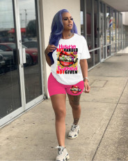 Casual Printed T Shirt And Shorts Two Piece Sets LM-8328