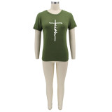 Plus Size Letter Print O Neck Short Sleeve T-Shirt BMF-059F