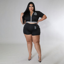 Plus Size Zipper Top And Shorts 2 Piece Sets BMF-101