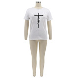 Plus Size Letter Print O Neck Short Sleeve T-Shirt BMF-059F