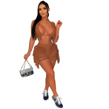 Solid Color Knitted Beach Bra Shorts Two Piece Sets OSM-6135
