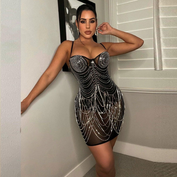 Sexy Sling Slim Hot Diamond Mini Dress NY-9007