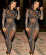 Sexy Hot Drilling Long Sleeve Skinny Jumpsuit ME-Q034