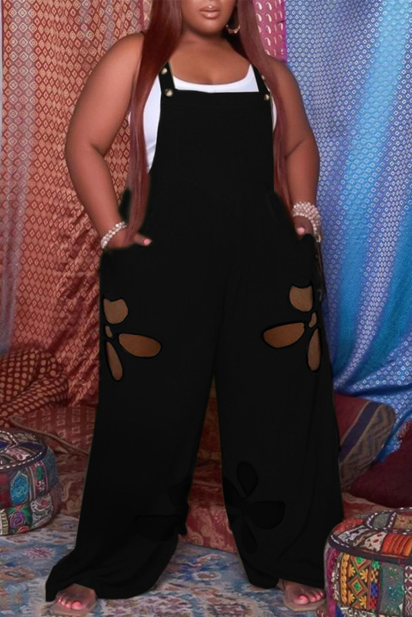 Plus Size Solid Hole Strap Jumpsuit ZDF-31216