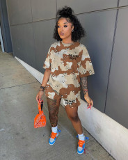 Camo Print Casual Two Piece Shorts Sets YIBF-60176