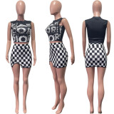 Sexy Sleeveless Plaid Mini Skirt 2 Piece Sets HMS-5551