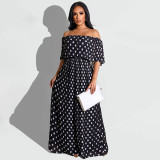 Plus Size Polka Dot Print Slash Neck Maxi Dress OSIF-22385