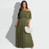 Plus Size Polka Dot Print Slash Neck Maxi Dress OSIF-22385