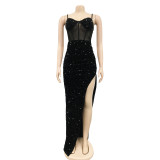 Sexy Sequin High Split Sling Long Evening Dress BY-5843