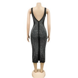 Hot Drilling Sleeveless Night Club Midi Dress BY-5808