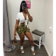 Fashion White Top Camo Cargo Pocket Shorts Two Piece Sets GDYF-6920