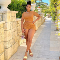 Solid Crop Top And Shorts Two Piece Sets BN-9332