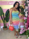 Sexy Striped Cross Strap Midi Dress OMY-81028