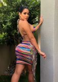 Sexy Tassel Hollow Out Halter Mini Dress MDF-5325