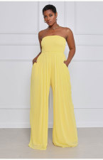 Solid Strapless High Waist Wide Leg Jumpsuit XHXF-8582