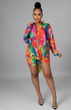 Casual Printed Long Sleeve Two Piece Shorts Sets XHXF-8631