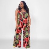 Plus Size Printed Sleeveless Sling Jumpsuit OSIF-22402