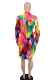 Casual Printed Long Sleeve Two Piece Shorts Sets XHXF-8631