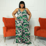 Plus Size Printed Sleeveless Strap Jumpsuit OSIF-22399