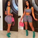 Geometric Print Knit Two Piece Shorts Sets OSM-4368