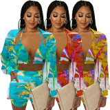 Sexy Prined Bra+Shirt+Shorts 3 Piece Sets WSYF-5939