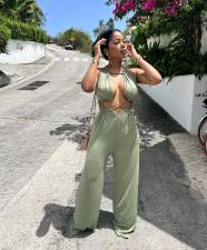 Solid Hollow Out Sleeveless Jumpsuit BN-9333