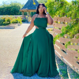 Sexy Halter Backless Ruffled Big Swing Maxi Dress HNIF-HN089