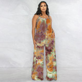 Plus Size Tie Dye Print Sling Loose Jumpsuit OSIF-22403