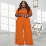 Plus Size Solid Short Sleeve Jumpsuit OSIF-20722