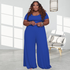 Plus Size Solid Short Sleeve Jumpsuit OSIF-20722