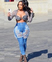 Denim Ripped Hole Skinny Jeans Pants LX-5525