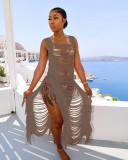 Sexy Hollow Out Tassel Lace-Up Long Beach Dress TR-1216