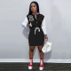 Letter Long Sleeve Patchwork Baseball Dress FOSF-8311