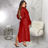 Sexy Long Sleeve Top Split Long Skirt 2 Piece Sets YF-10203