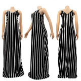Plus Size 4XL Sexy Striped Sleeveless Maxi Slip Dress SFY-147