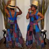 Plus Size Printed Wide Leg Strap Jumpsuit ZDF-31225