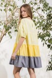 Plus Size Contrast Color Patchwork Short Sleeve Dress WAF-77484