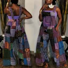 Plus Size Printed Sleeveless Strap Loose Jumpsuit ZDF-31225X