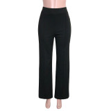 Elegant Solid High Waist Long Pants SH-390374