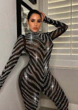 Shiny Rhinestones Mesh Long Sleeve Jumpsuit ME-8168
